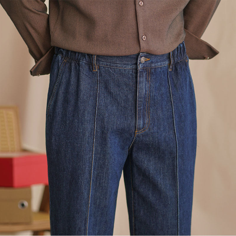 Mens Straight Casual British Business Elastic Waist Jeans
