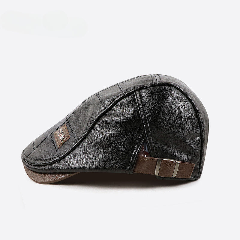 Warm Short Brim PU Leather Beret