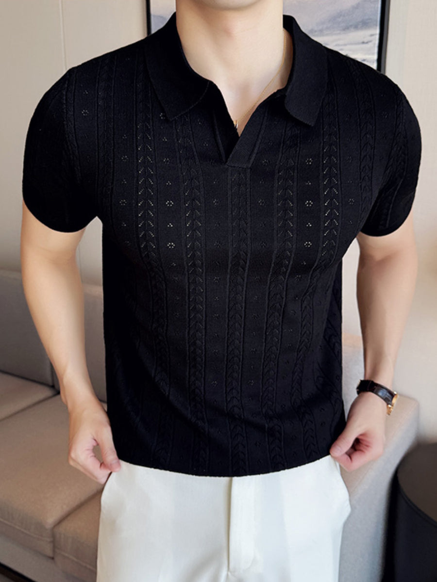 Thin Ice Silk Hollow Knit Polo Shirt