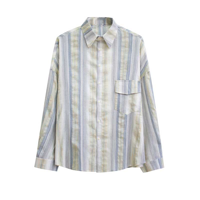 Men's Loose Striped Casual Long Sleeve Shirt