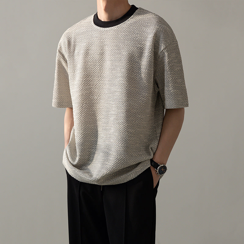 Collarless Knitted Casual T-shirt