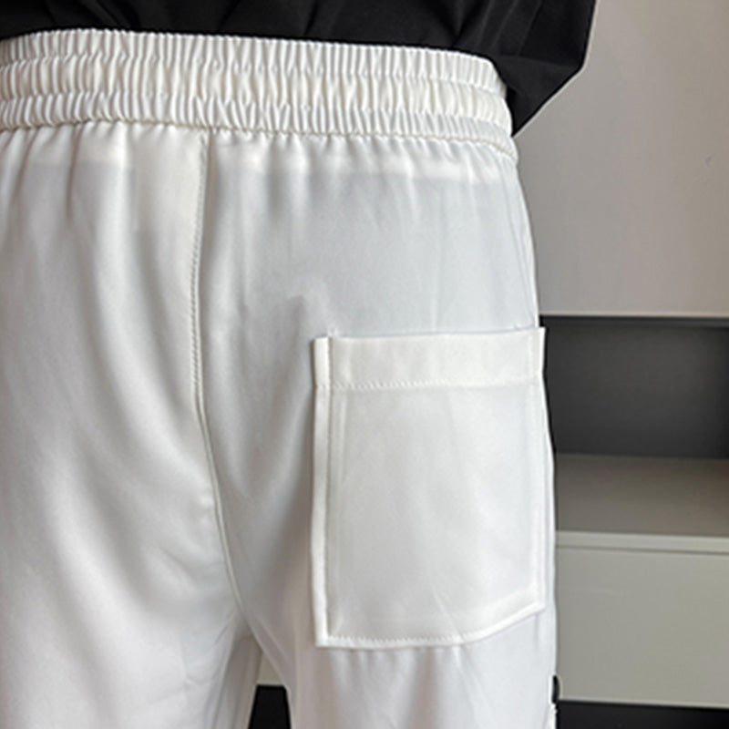 Men's Casual Straight Sports Button-down Nine-point Loose Vertical Pattern Pants