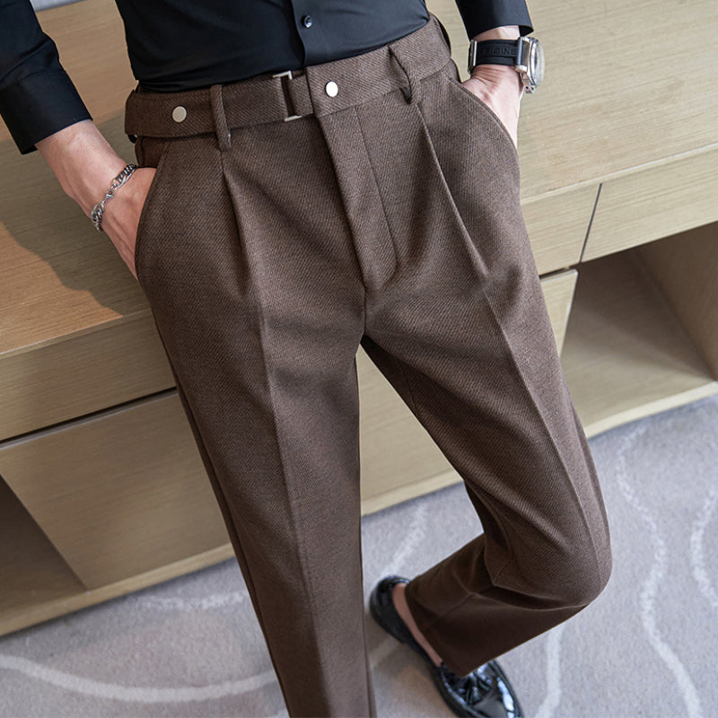 Striped Slim-fit Woolen Trousers