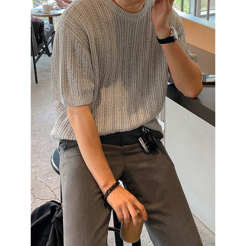 Hollow Knitted Crew Neck T-shirt