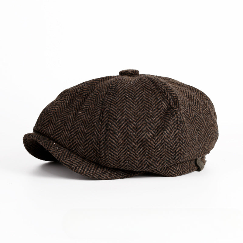 Wool Round Short Brim Octagonal Beret