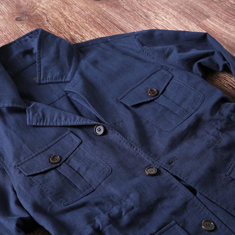 POLO Collar Unstructured Linen Solid American Jacket