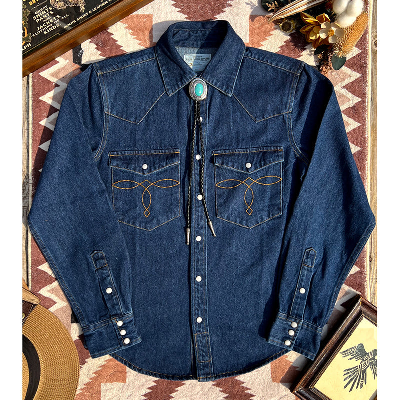 Men's Western Denim with Jewel Buttons Shirt