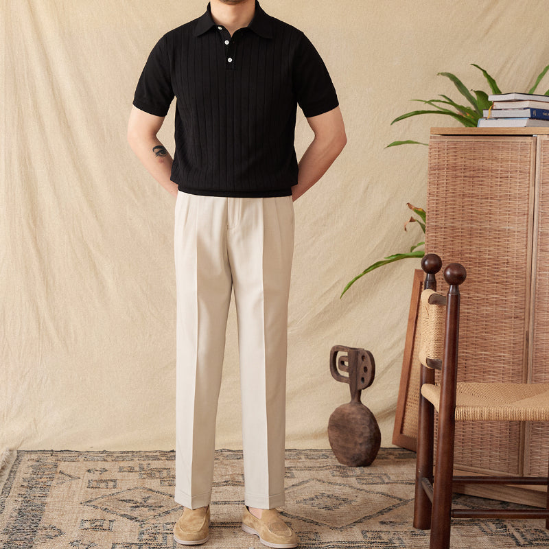Vintage Lapel Pure Cotton Hollow POLO Shirt