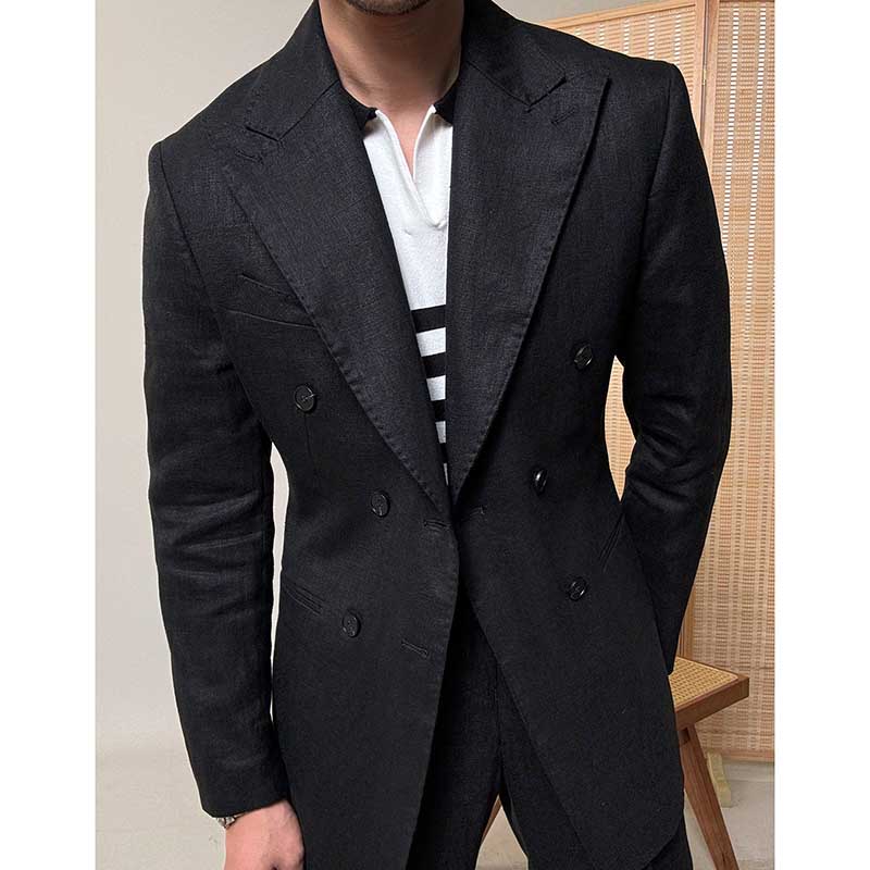Summer 100% Linen Naples Peaked Lapel Casual Thin Blazer