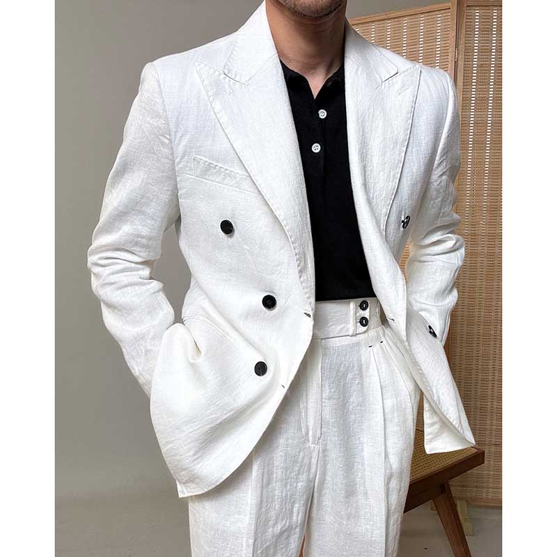 Summer 100% Linen Naples Peaked Lapel Casual Thin Blazer