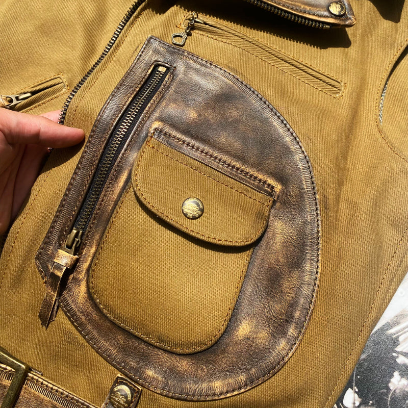 Men's Waxed Canvas Hand-rubbed Leather Vest