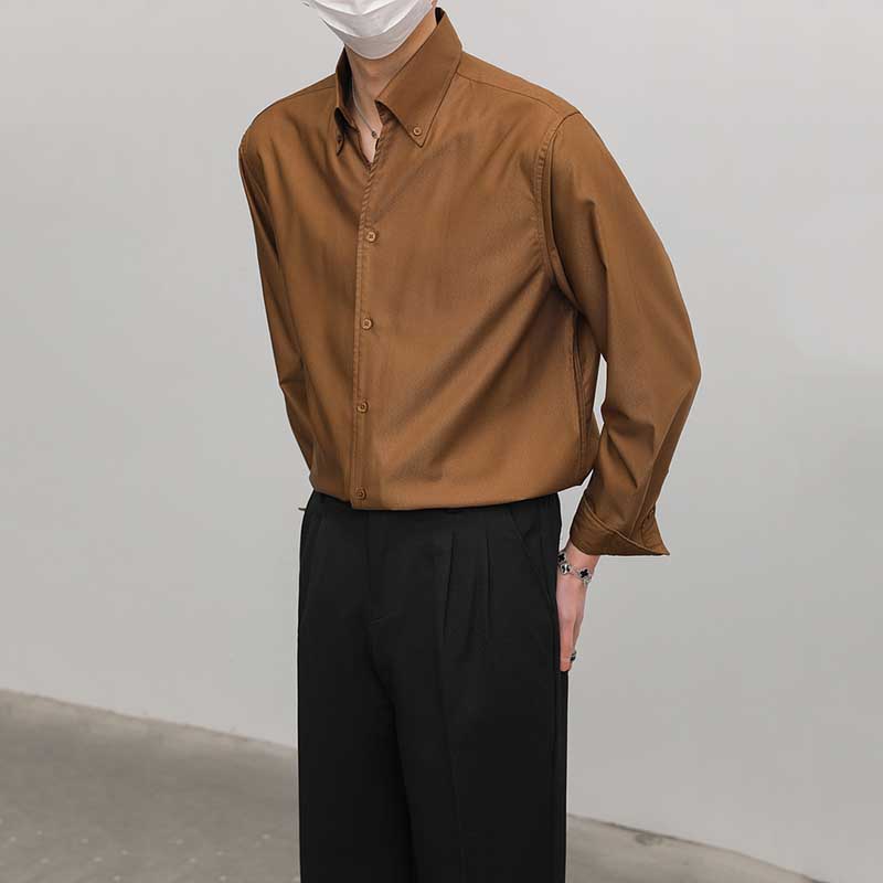 Slim Fit Solid Color Pointed Collar Shirt