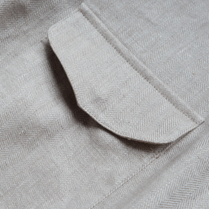 Summer 100% Linen Herringbone Unstructured Waist Trench jacket