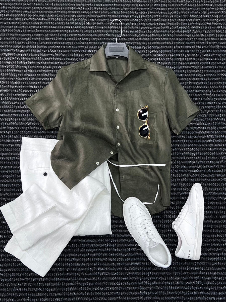 100% Linen Breathable Casual Thin Casual Business Shirt