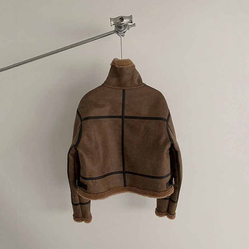 Men's Short Loose-fitting Stand-collar Faux Leather Jacket