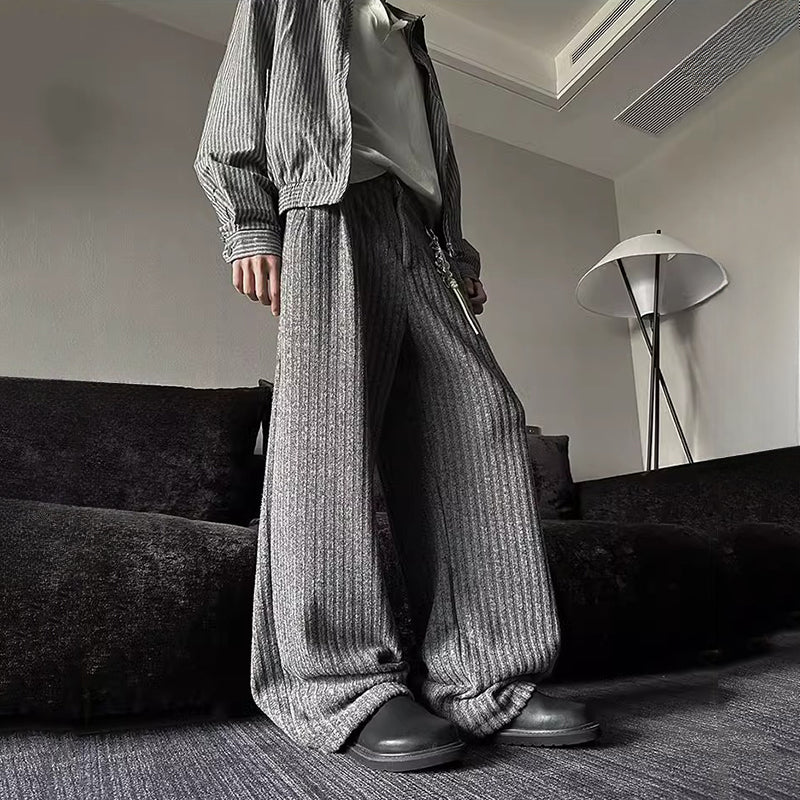 Vertical Striped Straight Loose Woolen Trousers