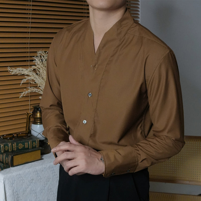 Men's V-neck Slim Fit Long Sleeve Casual Shirt