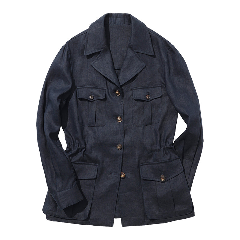 POLO Collar Unstructured Linen Solid American Jacket