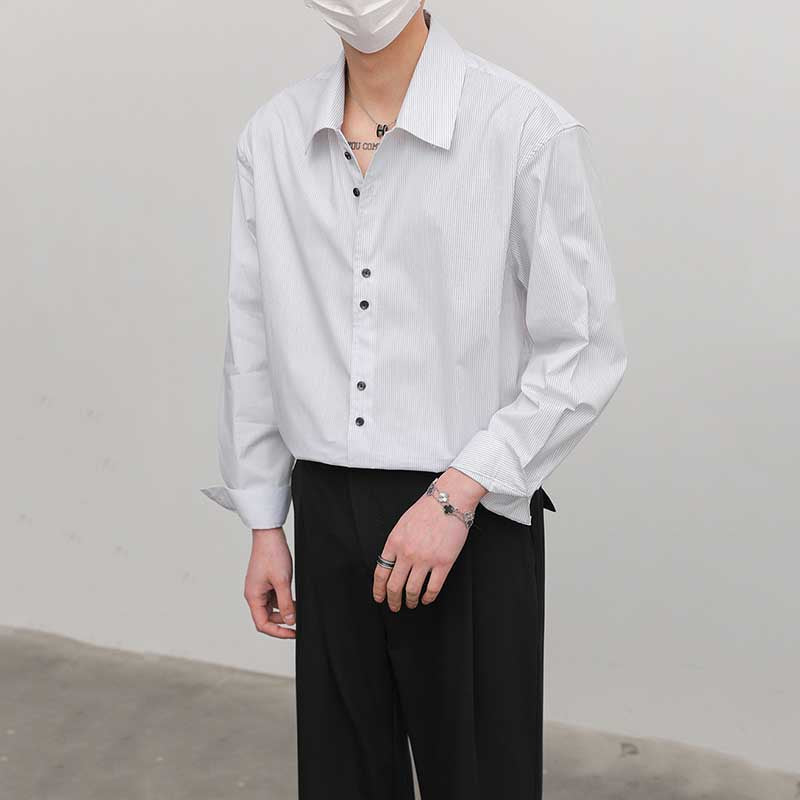 Loose Casual Lapel Pinstripe Shirt