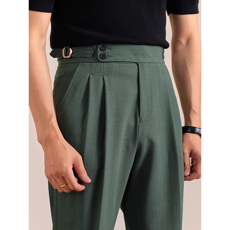 Summer Breathable Italian Double Pleated Naples Straight Trousers