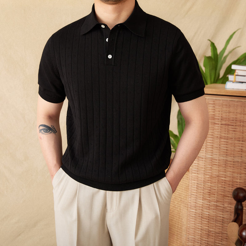 Vintage Lapel Pure Cotton Hollow POLO Shirt