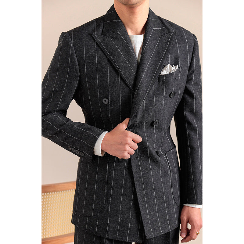 Italian Double-breasted Striped Business Casual Blazer