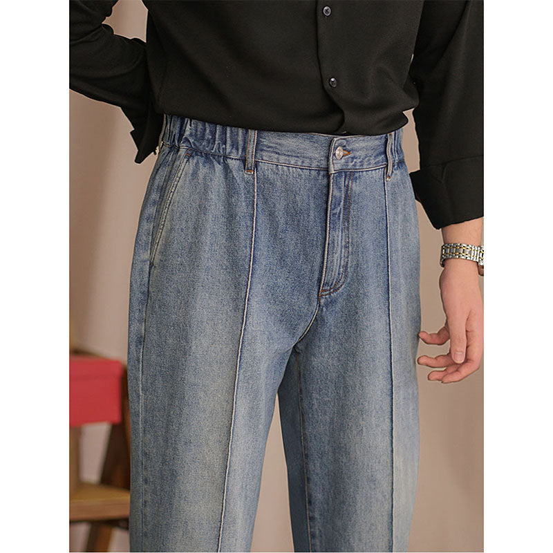 Mens Straight Casual British Business Elastic Waist Jeans
