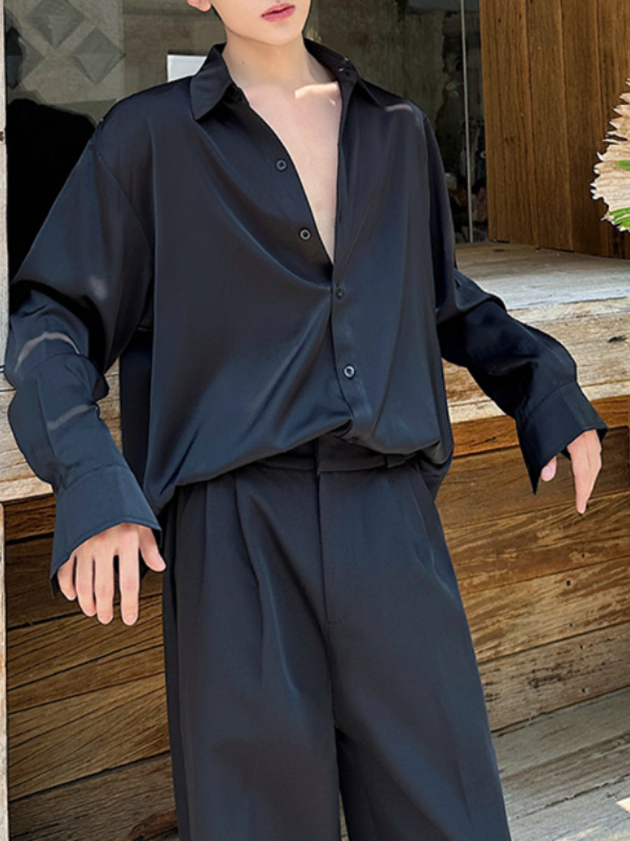 Mesh Beaded Satin Drape Shirt