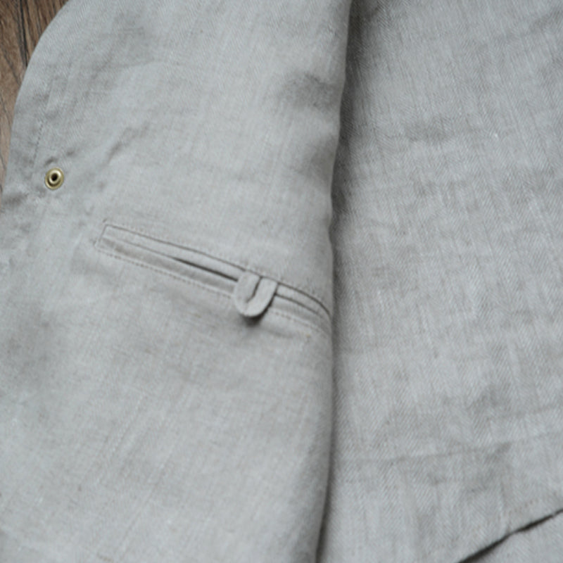 Summer 100% Linen Herringbone Unstructured Waist Trench jacket