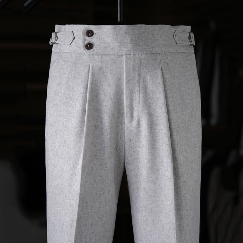 Paris Buckle Straight High Waist Drape Trousers
