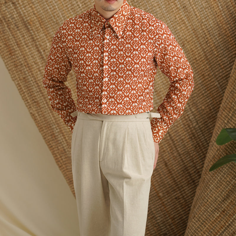 Men's Diamond-print Button-down Lightweight Shirt