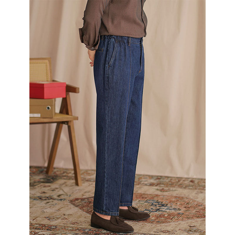 Mens Straight Casual British Business Elastic Waist Jeans
