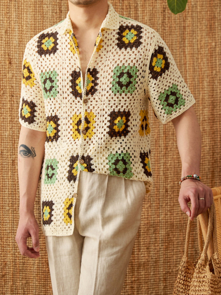 Knitted Cuban Collar Beach Casual Loose Cardigan