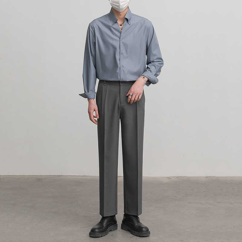 Slim Fit Solid Color Pointed Collar Shirt