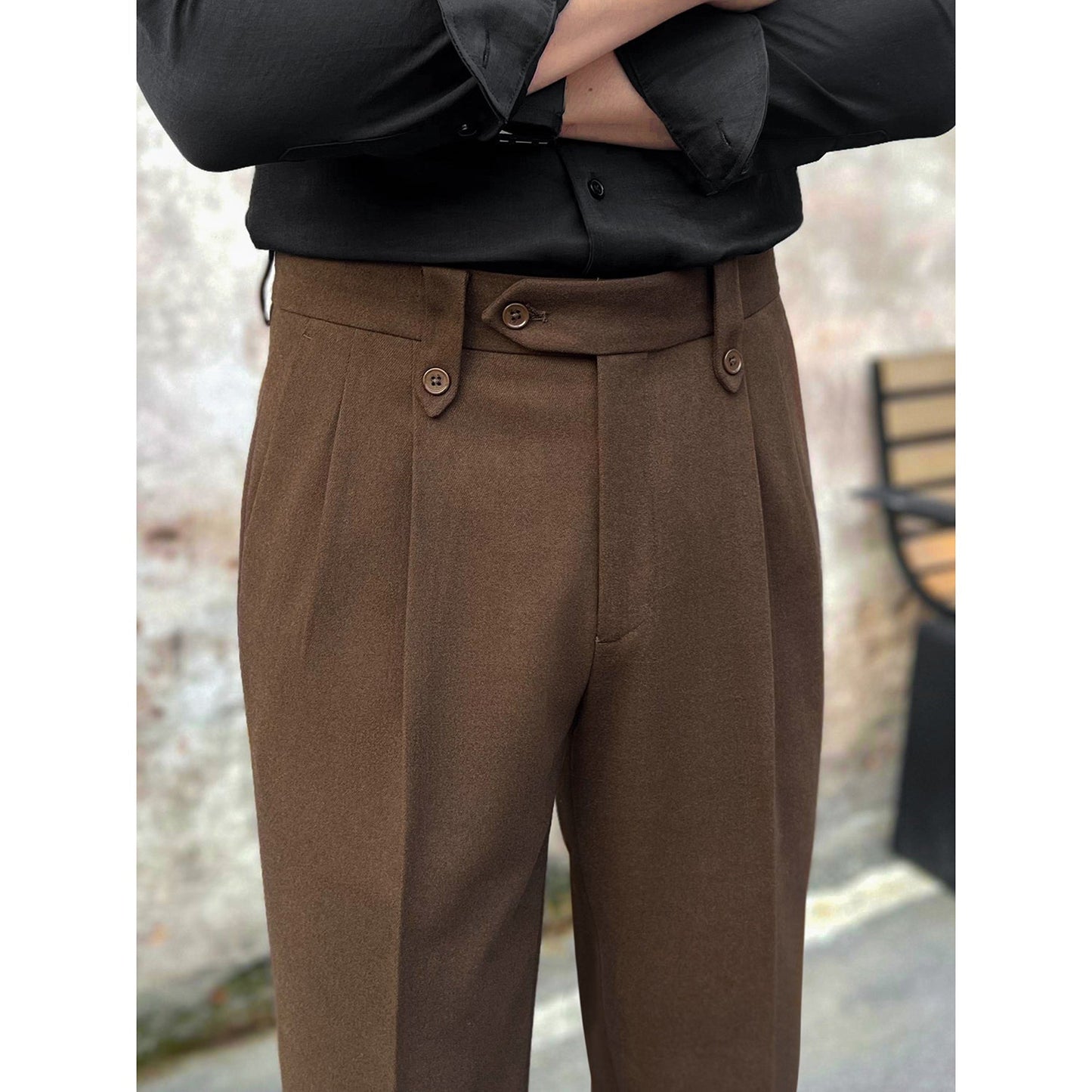 Slim Straight-leg Brushed High-waist Trousers