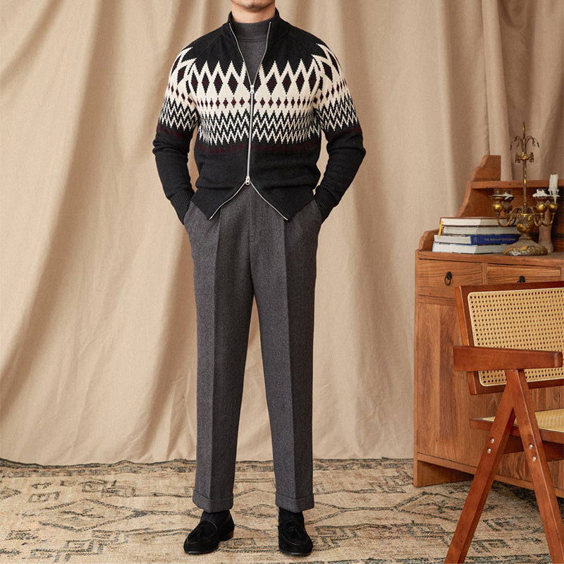Wool Slim Stand Collar Knit Cardigan