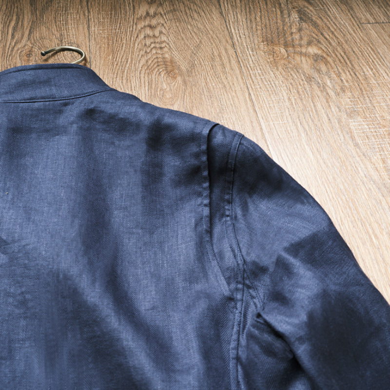 Summer 100% Linen Herringbone Unstructured Waist Trench jacket
