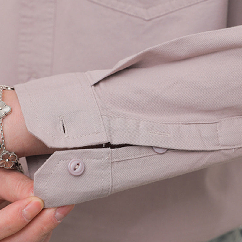 Solid Color Pointed Collar Casual Cotton Shirt