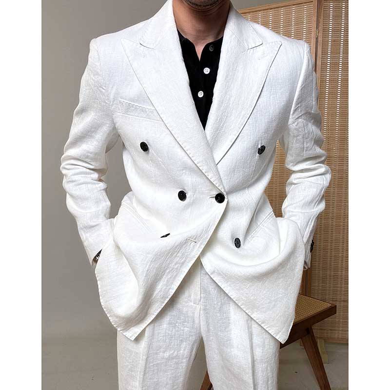 Summer 100% Linen Naples Peaked Lapel Casual Thin Blazer