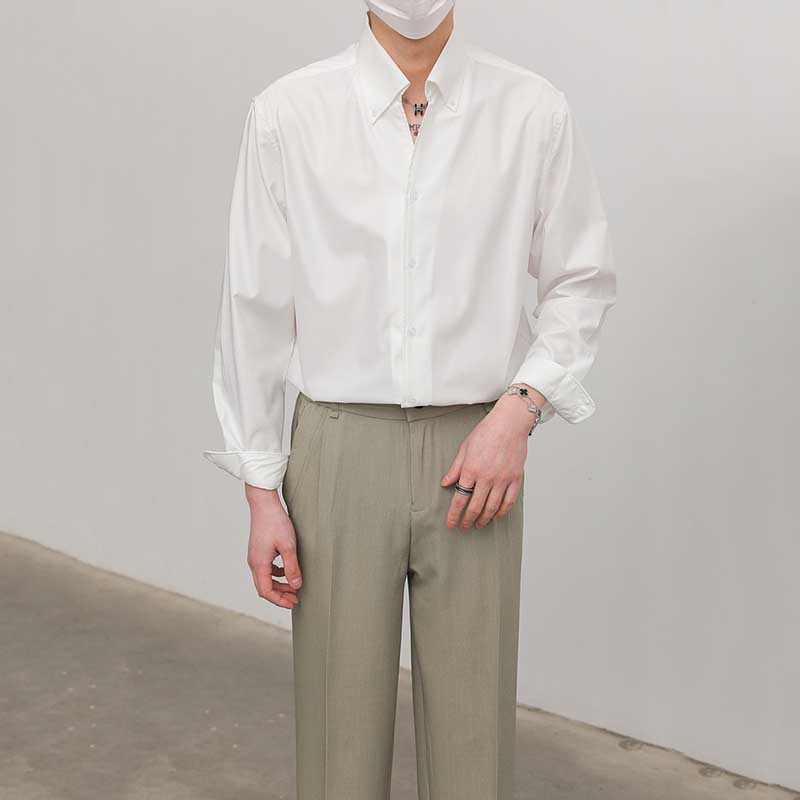 Slim Fit Solid Color Pointed Collar Shirt