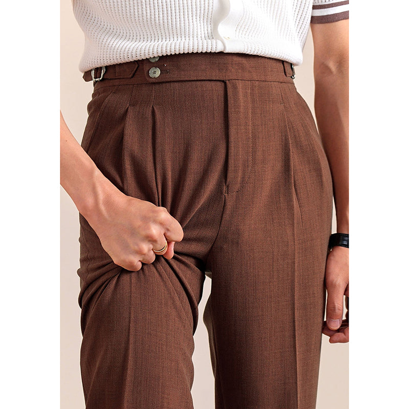 Summer Breathable Italian Double Pleated Naples Straight Trousers