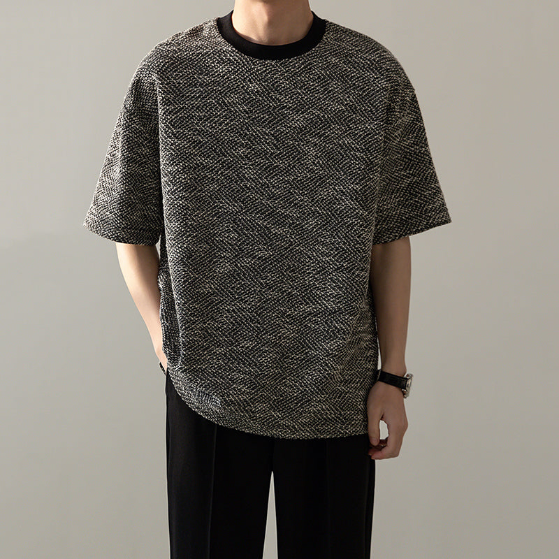 Collarless Knitted Casual T-shirt