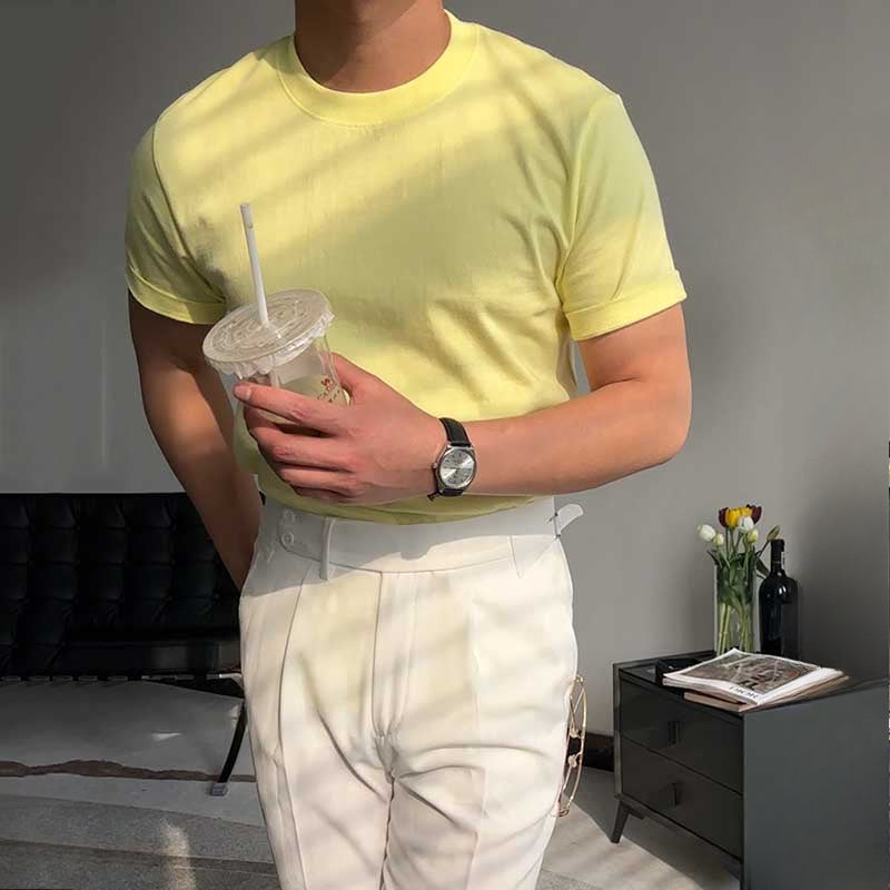Solid Color Round Neck Seamless Short Sleeves