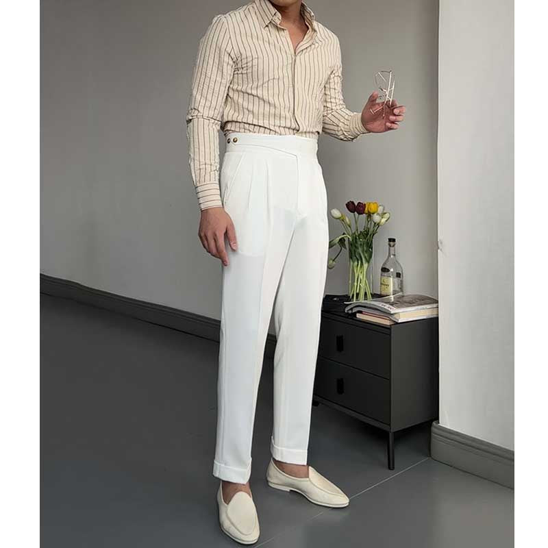 Button-style Adjustable High Waist Non-iron Trousers