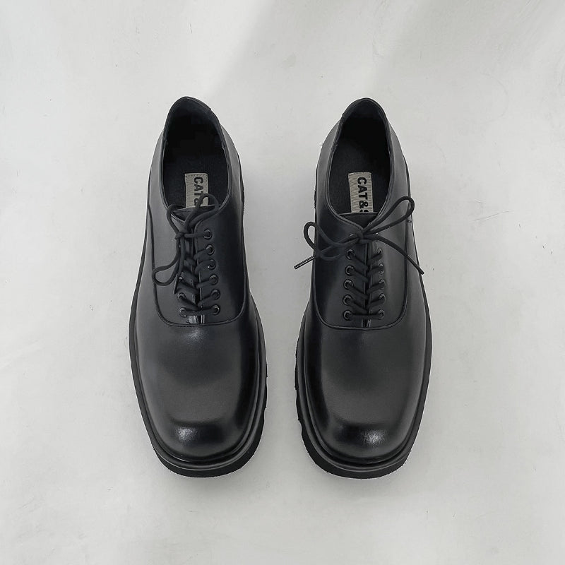 Men's Casual Lace-up Square Leather Shoes