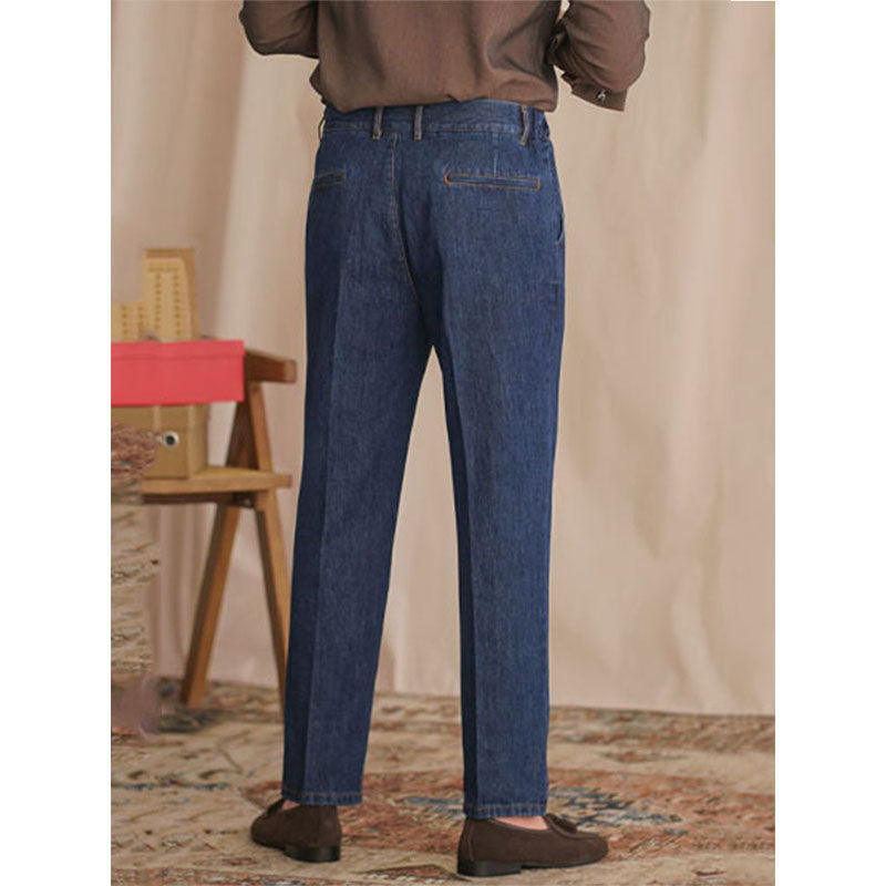 Mens Straight Casual British Business Elastic Waist Jeans