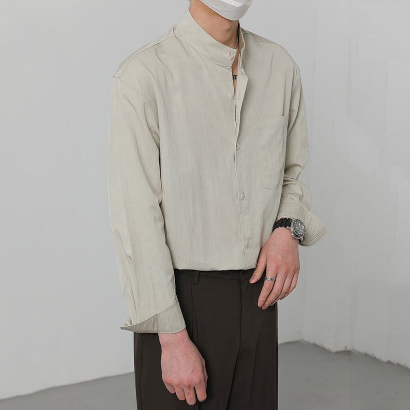 Stand Collar Long Sleeve Casual Shirt