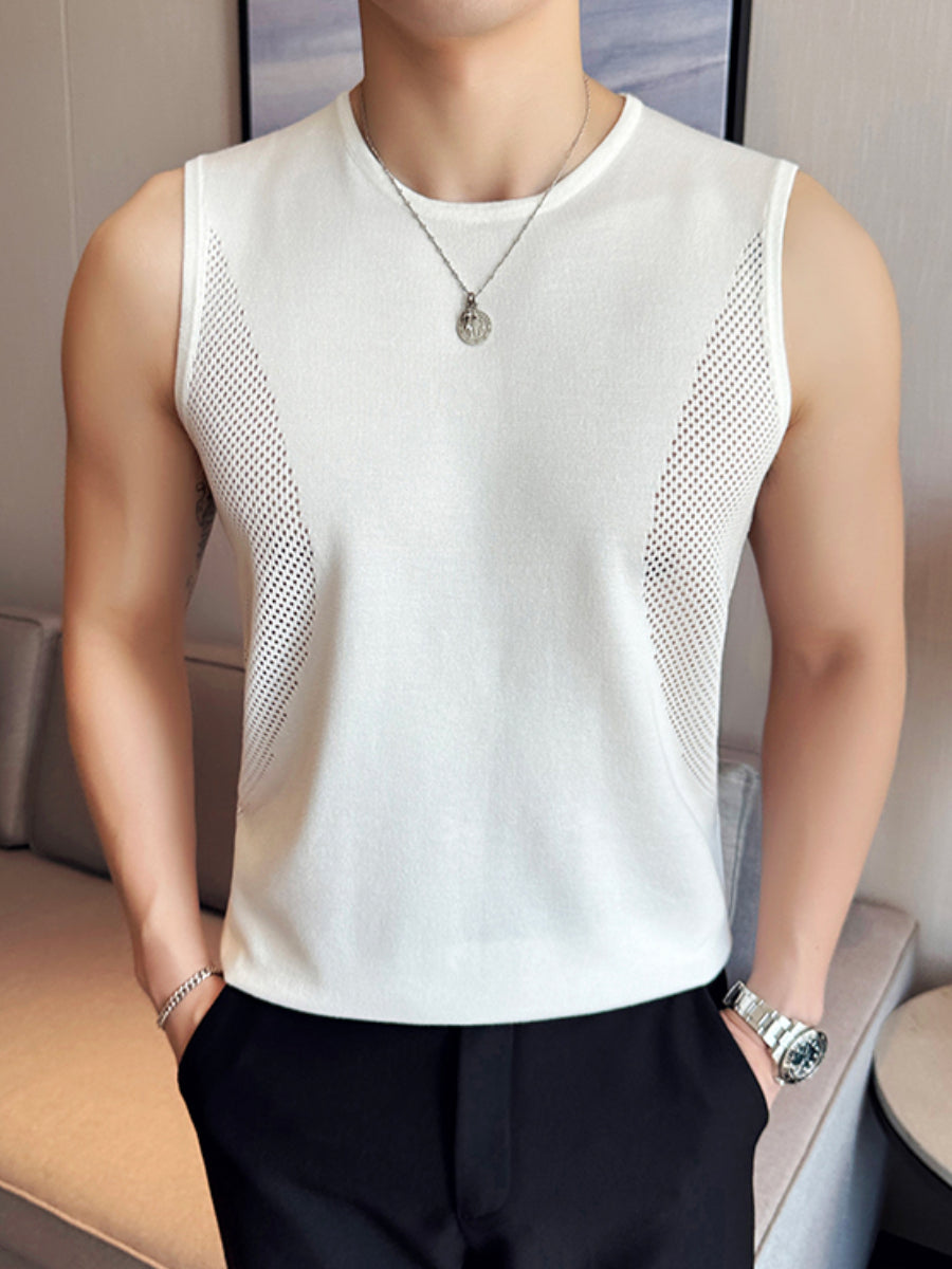 Ice Silk Hollow Knit Sleeveless Vest