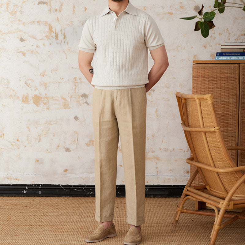 Vintage Lapel Pure Cotton Hollow POLO Shirt