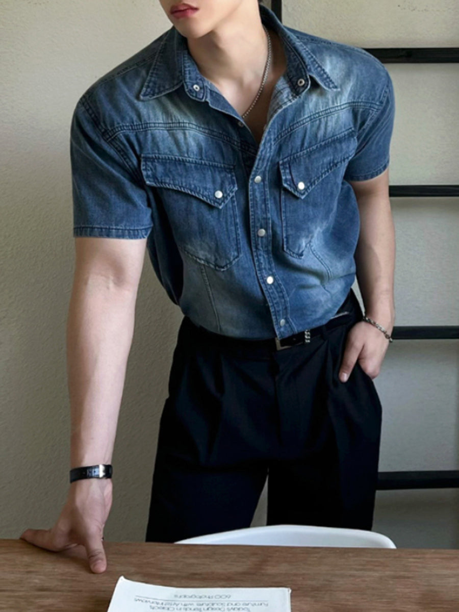 Vintage Loose Casual Washed Denim Shirt